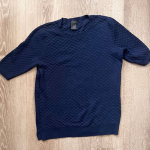 Ann Taylor Small Navy Knit Short Sleeve Knit Sweater Shirt